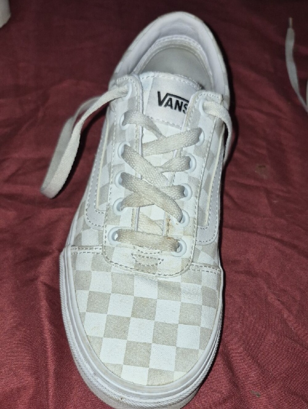 Vans White/Cream Checkerboard Low Top Sneakers - Picture 5 of 11